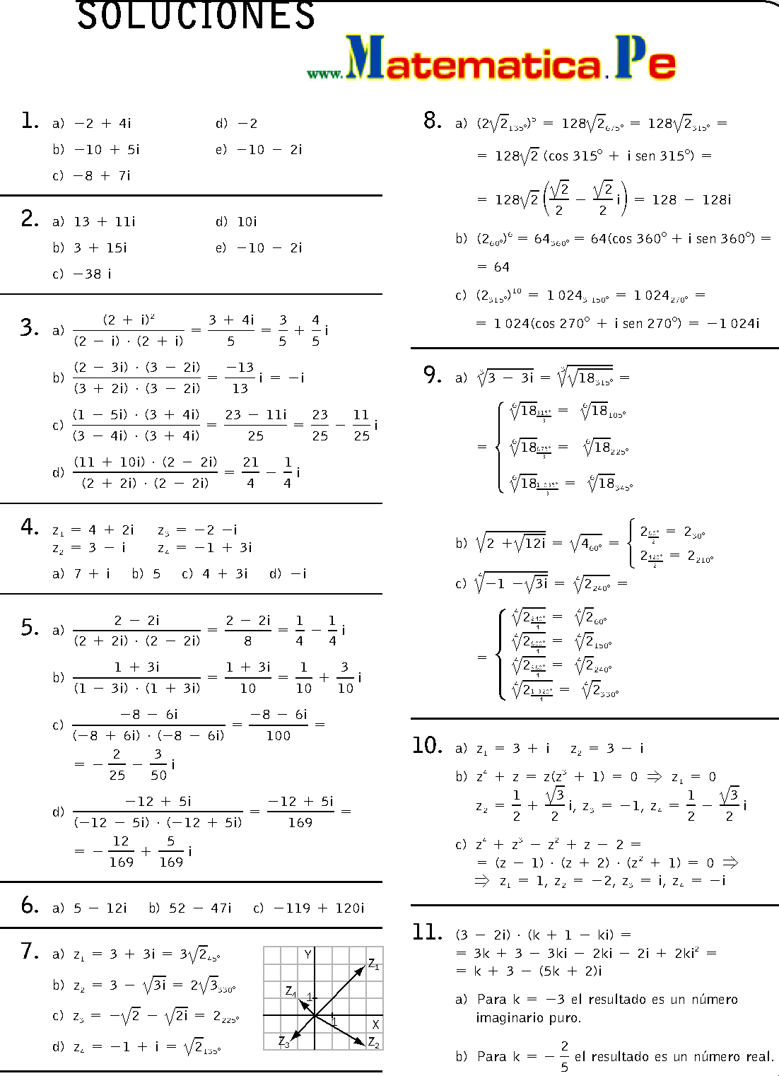 ejercicios de numeros complejos para 1o de bachillerato