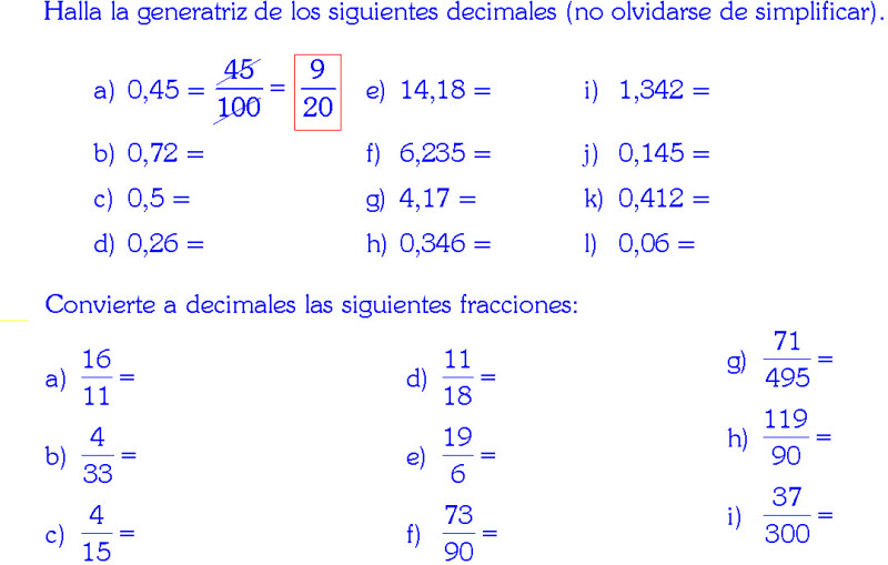 fracciones generatrices ejercicios y ejemplos practicos
